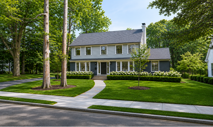 Elegant Front Yard Lawn in Massachusetts